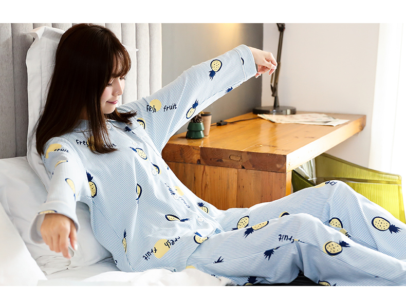 Đồ ngủ nữ Nhật Bản mùa xuân và mùa thu và mùa đông mỏng cardigan dài tay ngọt ngào cô gái lỏng lẻo phiên bản Hàn Quốc của bộ đồ dịch vụ gia đình - Bộ Pajama đồ bộ mặc nhà