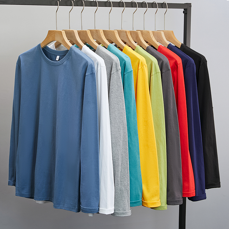 Autumn Heavy Cotton Korean Style Long-Sleeve T-Shirt for Men, Loose Fit, Solid Color Cotton Base Layer Top