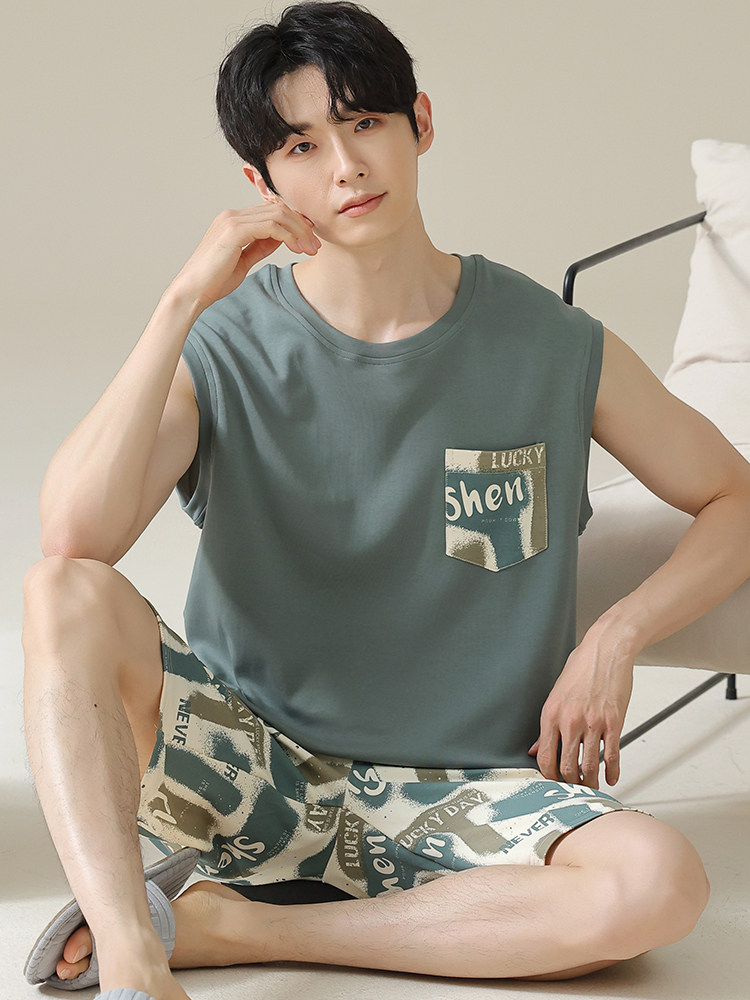 Men's 100% Cotton Sleeveless Tank & Shorts Pajama Set – Lightweight Summer Sleepwear, Breathable Lounge Set for Teens & Adults