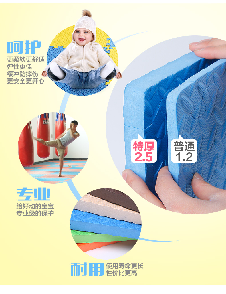 Tianli dày 2,5cm trẻ em bọt mat khâu bò phòng ngủ mat chống trượt thảm sàn 60 - Thảm sàn thảm xốp trải sàn 1mx1m