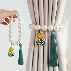 Luxurious and Elegant Pearl Magnetic Curtain Tiebacks with Enamel, New Chinese Style White Sheer Decorative Tiebacks