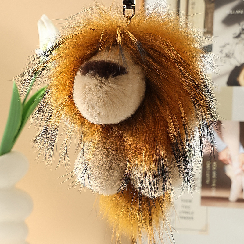 Cute Little Lion Plush Pendant Simba Cartoon Real Fur Rex Rabbit Fur Doll Keychain Lion Bag Pendant