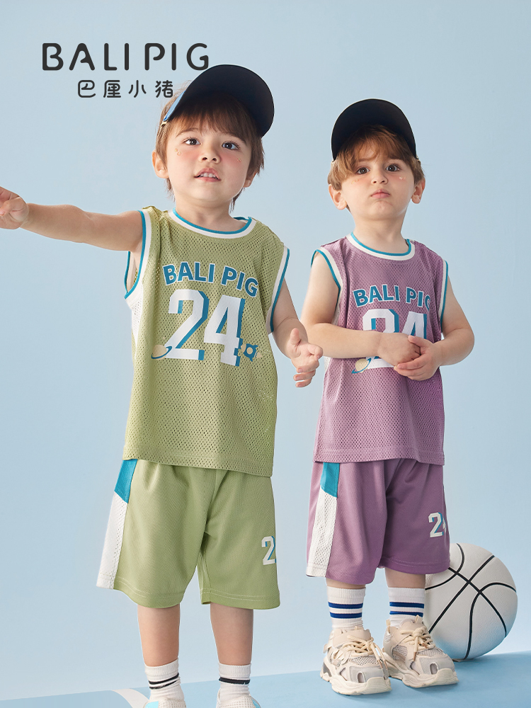 <!--儿童运动套装篮球服男童夏装中大童薄款短袖两件套女宝宝夏季衣服-->