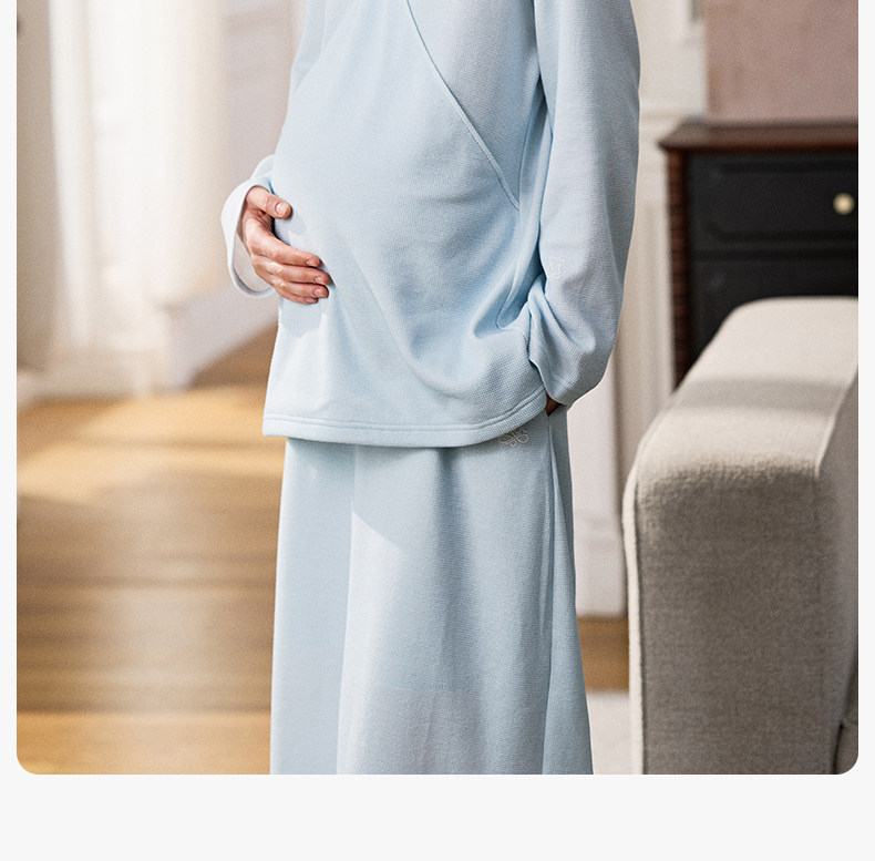 Manxi Autumn and Winter Camellia Waffle Nursing Clothes Yoga Sports Wearable Postpartum Outfit Maternity Homewear Set — 25