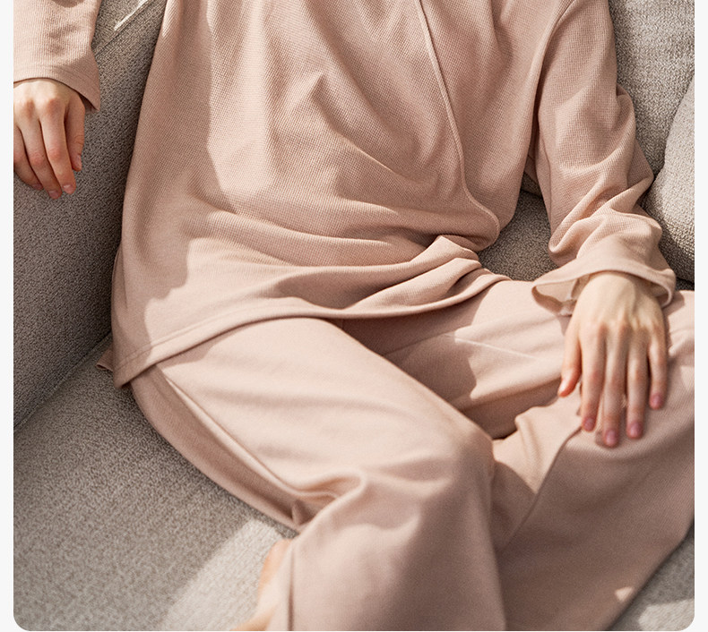 Manxi Autumn and Winter Camellia Waffle Nursing Clothes Yoga Sports Wearable Postpartum Outfit Maternity Homewear Set — 12