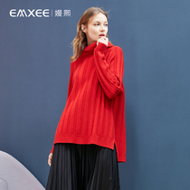 Manxi Italy all cashmere chic threaded pipe collar winter New temperament fashionable cloud sweater