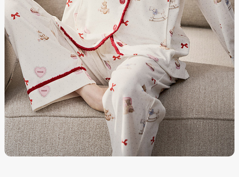 Manxi Maternity Pajamas Autumn/Winter Volcanic Flannel Pure Cotton Sleepwear Warm Nursing Homewear Set for Postpartum Women — 54