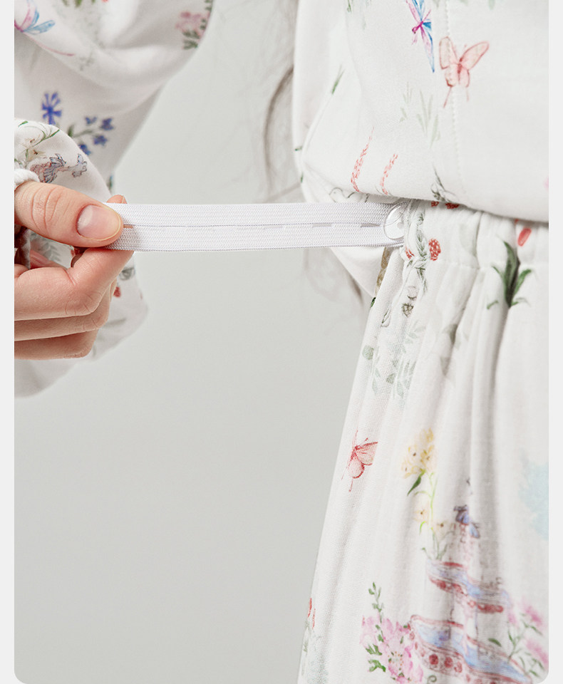 嫚熙秋冬季孕妇哺乳睡衣弹力丝麻棉浅草曼波产后月子服家居服套装 — 38