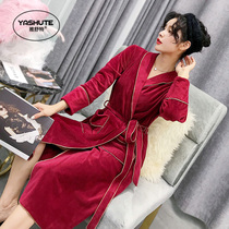 Nightgown women winter island velvet pajamas women padded and lengthened Korean fashion wear winter flannel bathrobe winter