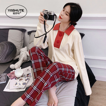 Autumn ladies long-sleeved pajamas simple pullover women comfortable cotton home wear fashion can go out womens suits