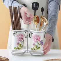 Ceramic chopsticks tube chopsticks basket drain household kitchen storage box rack chopsticks basket spoon chopsticks box