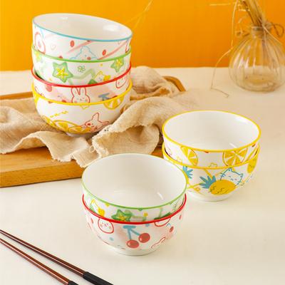日式陶瓷饭碗早餐碗家用可爱卡通餐具单个网红儿童碗微波炉专用碗