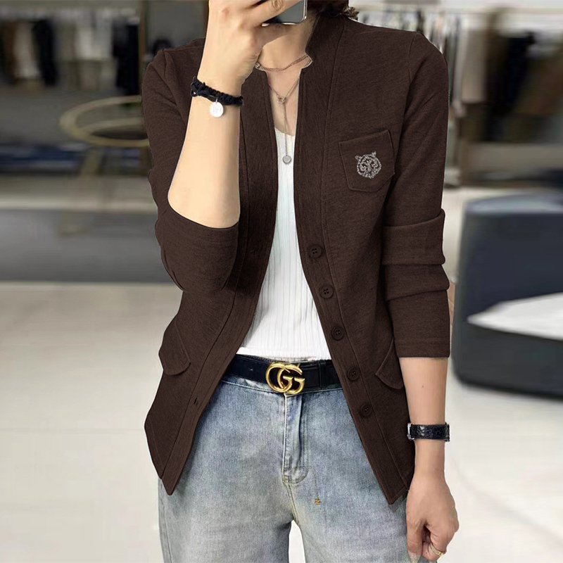European Style Brown Business Attire, Elegant Goddess Style, High-End Suit, New Tiger Head Rhinestone Stand Collar Blazer