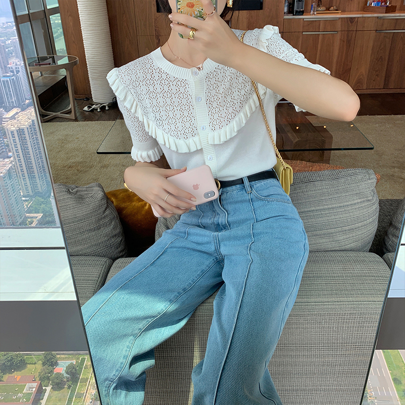 Endless summer Vintage hollow Knitted Top Women's summer 2020 Ruffle cardigan