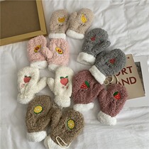 Japanese GPins lamb suede bicycling gloves autumn and winter day women warm and suede with cute thickened anti-chill hanging neck