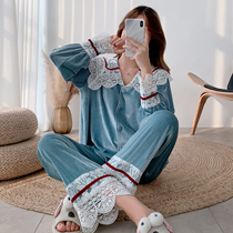 Japanese JULIPET pajamas female autumn winter princess style palace wind gold velvet home clothes