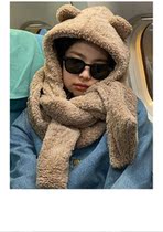 Japan Little Bear Ears Scarves integrated hat children Jennie with the same autumn and winter cute plush warm surrounding neck