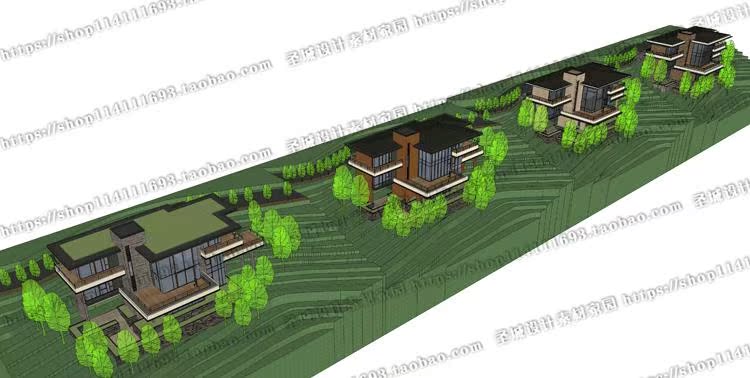 现代山地别墅su模型cad平立剖草图大师带效果图-2