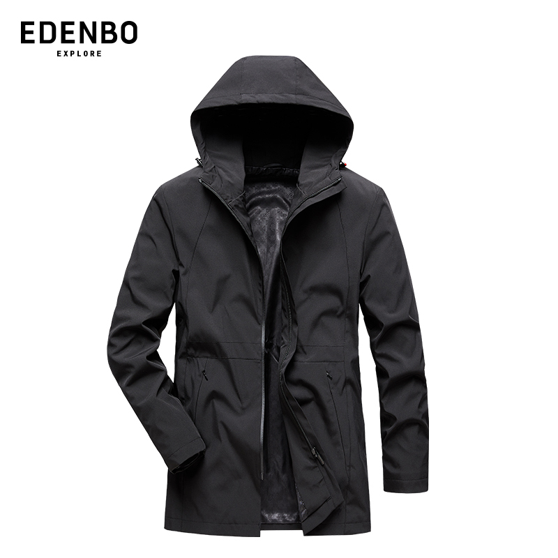 Edenburg Mid-Length Warm Trench Coat for Men, Spring and Autumn Casual Slim-Fit Hooded Stylish Versatile Jacket Coat Trendy