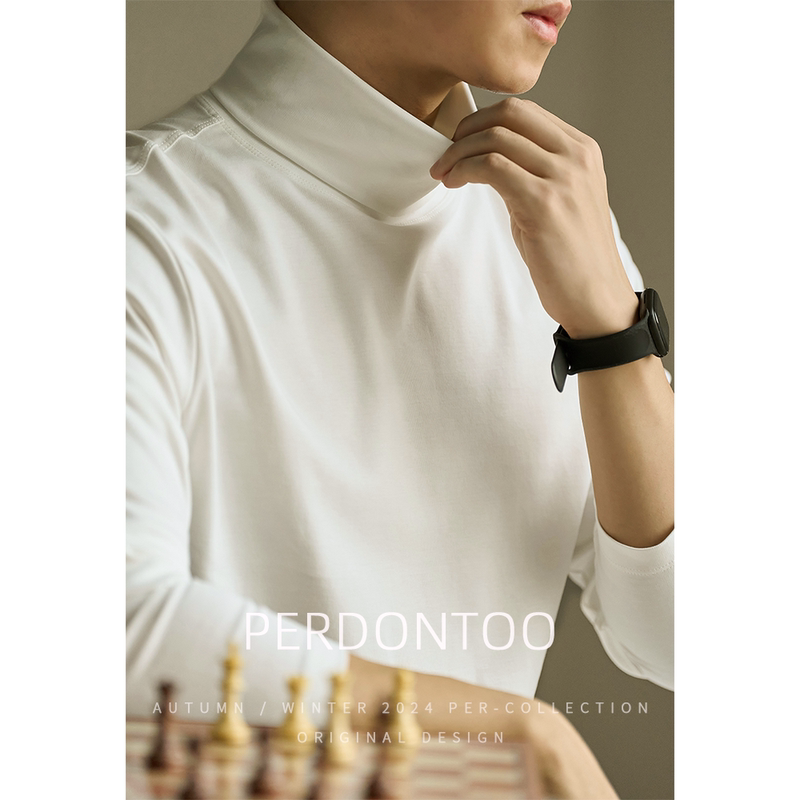 Anti-Static Turtleneck Base Layer Shirt for Men, Long-Sleeved, Autumn and Winter, Warm T-Shirt, Solid Color Mercerized Cotton, Collared Top, Autumn Wear