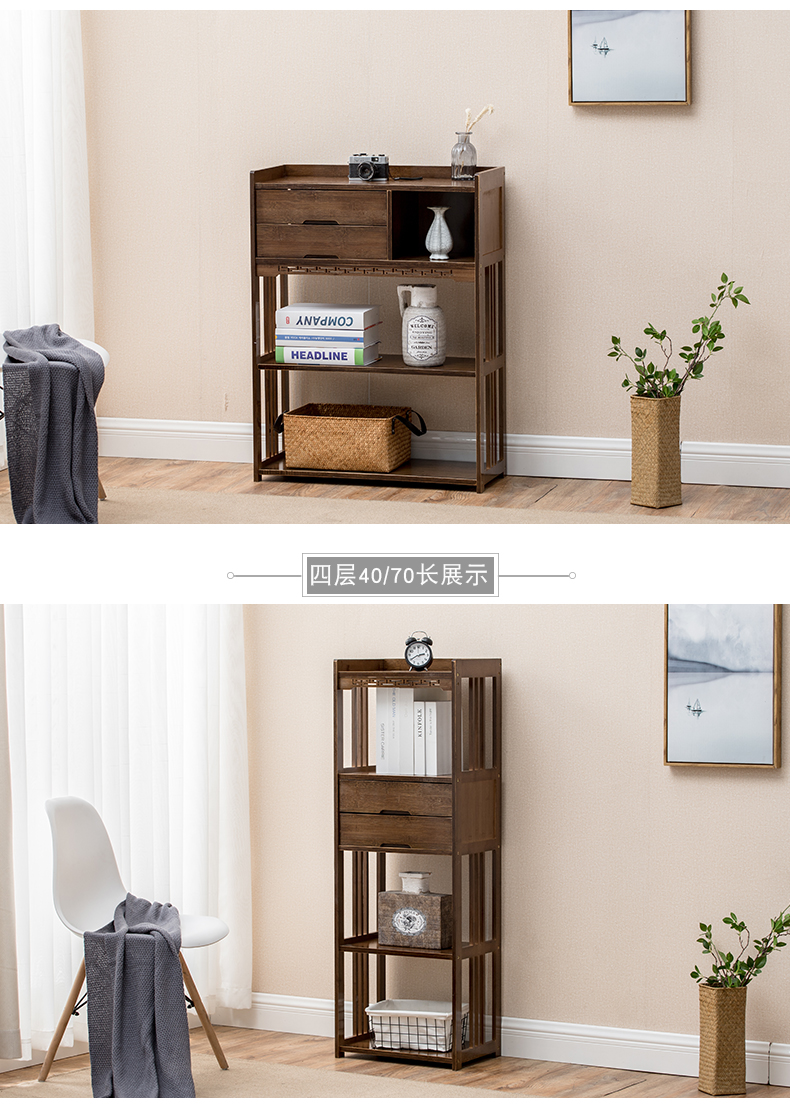 Giá sách đơn giản Ngăn kéo Tủ sách Tre Giá lưu trữ đơn giản Tủ sách hiện đại Sàn gỗ Tủ sách gỗ rắn Tủ lưu trữ - Kệ kệ sách treo tường đẹp