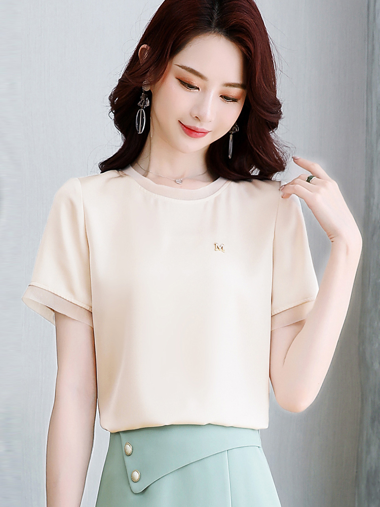 2020 mới của Hàn Quốc phiên bản của lỏng voan áo Tuck bụng t-shirt xu hướng voan đầu phụ nữ ngắn sleevesummer