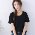 Bông trắng đáy áo ngắn tay T-Shirt nữ mùa hè của phụ nữ kích thước lớn lỏng Hàn Quốc đơn giản phụ nữ hoang dã áo sơ mi