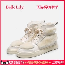 BellaLily wool shoes winter warm flat shoes wool casual small white shoes thick soled high shoes women