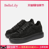 BellaLily autumn cake shoes fashion Joker board shoes fashion Joker rhinestone board shoes trend black casual shoes women