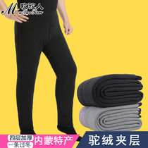 Middle-aged four-layer warm thickened camel velvet cotton pants Mens winter velvet high-waisted wool pants for the elderly loose fat cotton pants