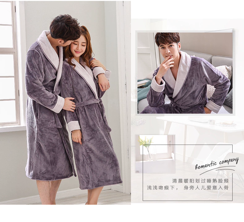 Mùa thu và mùa đông flannel dày áo ngủ nữ áo choàng mùa đông vài chiếc áo dài nam XL đồ ngủ san hô lông cừu nhà