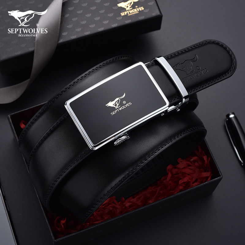 Septwolves Belt Men's Genuine Leather Automatic Buckle Pure Cowhide Men's Belt Young and Middle-aged Simple Belt Trendy