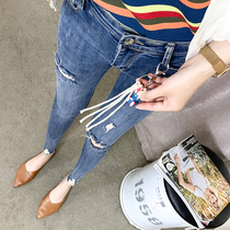 Big hole jeans women 2021 Spring and Autumn New High waist slim Joker elastic tight small foot ankle-length pants