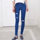 Quần ngoài rách quần jeans nữ 9 điểm chân nhỏ Phiên bản Hàn Quốc của quần legging bó sát hoang dã xuân hè thu đông 2019 mới - Khởi động cắt