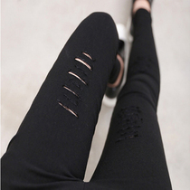 Hole leggings women wear 2021 new spring and autumn Korean pencil summer thin section nine points black pencil pants