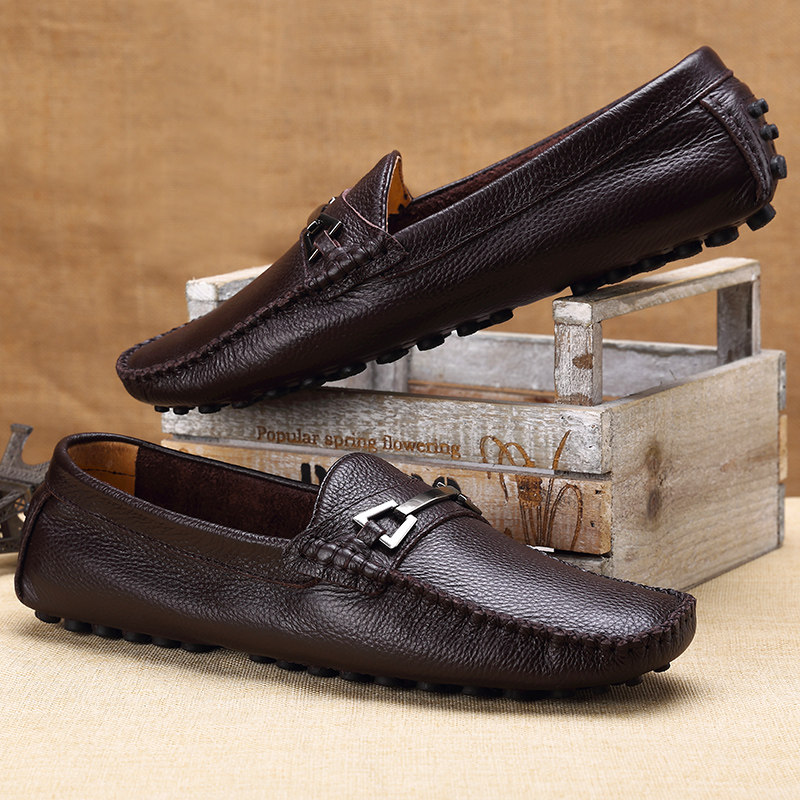 Summer light mouth genuine leather bean-bean shoes men's breathable casual shoes Inren One foot pedal set foot sloth shoes Trend single shoes