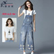 Wide-chân quần denim dây đeo mùa hè nữ chín điểm quần hole-in-the-lỗ lỏng thường jumpsuit sling mỏng dây đeo thẳng quần dây