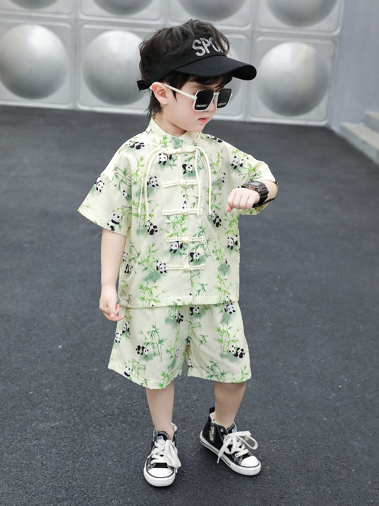 <!--男童夏装中国风套装儿童新中式童装2024夏季新款痞帅洋气男孩短袖-->