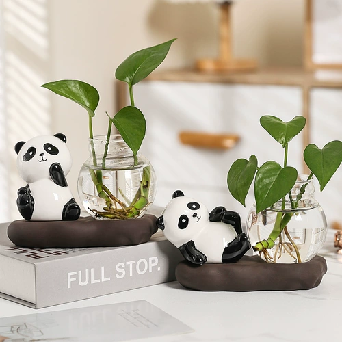 Исцеляющий офисный рабочий стол, чайный столик, украшения для гостиной, украшения, зеленые растения, красная панда, гидропонные сосуды, ваза