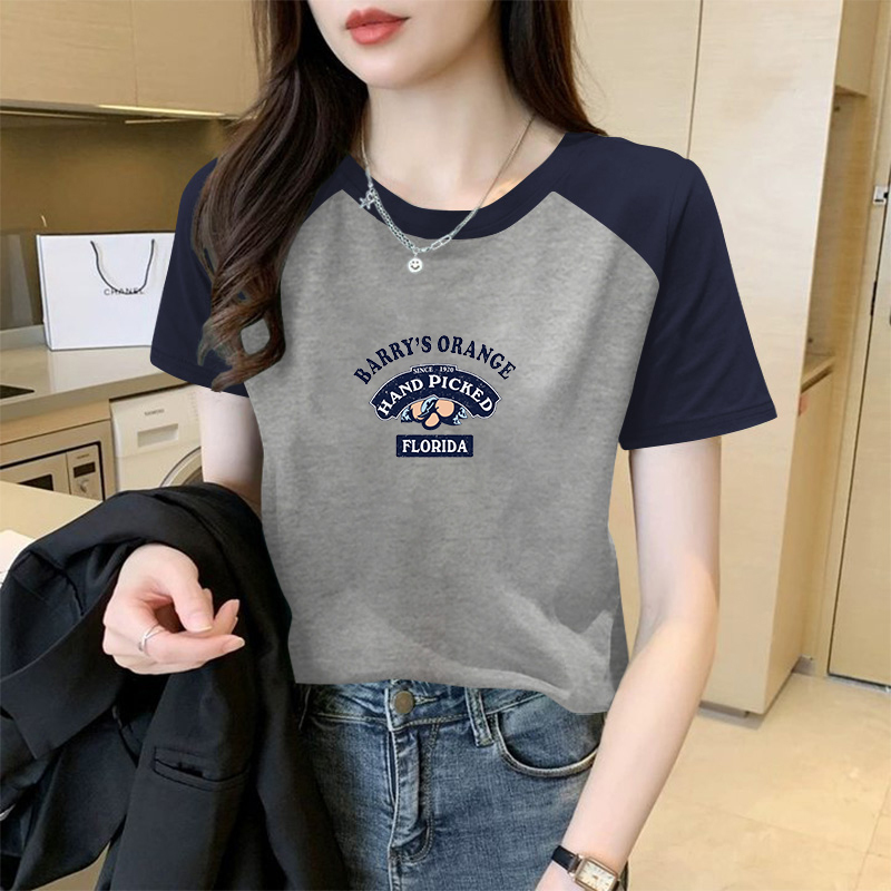 European-Style Color-Blocked Raglan Short-Sleeve T-Shirt for Women, 2026 New Popular Style, Loose Fit, Slimming Top, Cotton T-Shirt