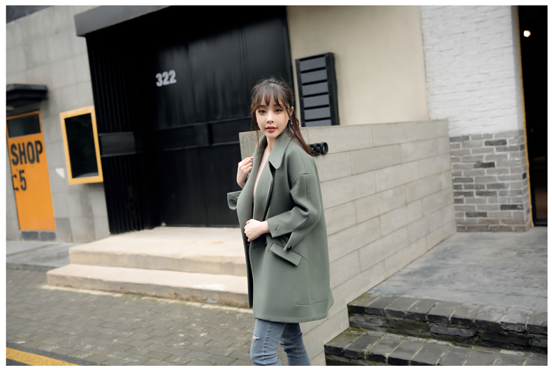 Han Fan mới size lớn rộng dài phần chín điểm tay áo khoác len chống mùa kích thước lớn mùa thu đông nữ sinh viên áo khoác nữ đẹp