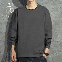 Spring and Autumn Splice Fake Two Long Sleeve T-shirt Tide base shirt Loose Round Neck Cotton Personality Handsome Mens Clothes