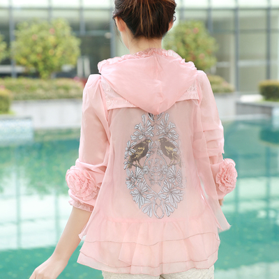 2021夏新韩版轻薄宽松长袖连帽短款防晒衣女透气沙滩服外套