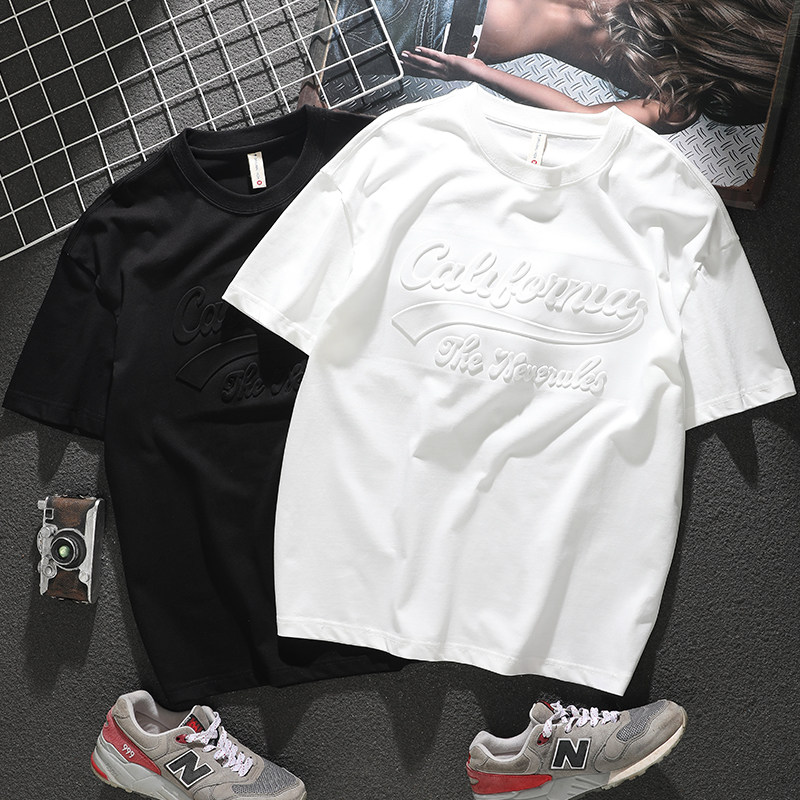 230 gr heavy steel print pure color 2022 half sleeve head letter loose large size pure cotton T-shirt T-shirt man short sleeve