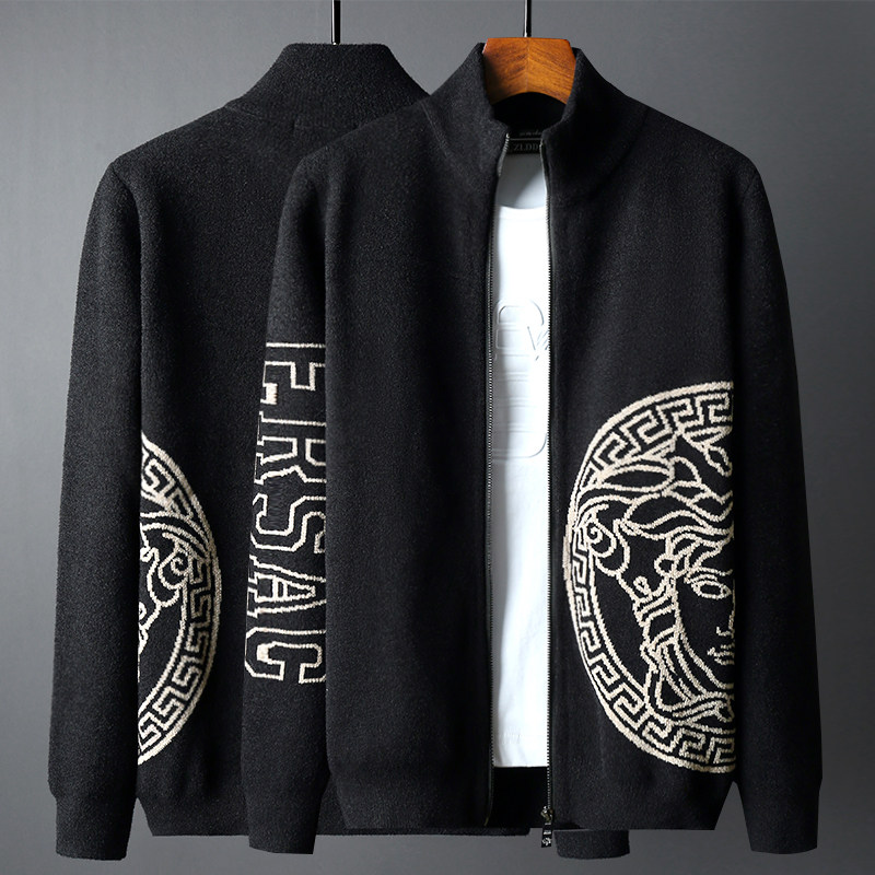 AA Medusa black imitation mink cardigan autumn and winter new knitted sweater sweater jacket male Korean version of the trend spring