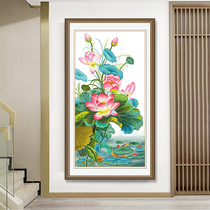 Fish Please Clear Lotus Cross Stitch 2022 New Line Embroidered Living Room Simple Atmosphere Brief About Vertical Version Hand Yourself Embroidered Lotus Flowers