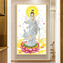Guanyin Cross embroidered line embroidered new living room South China Sea dripping view audio-visual bedroom Xuanguan Embroidery Blessing Guanyin Bodhisattva
