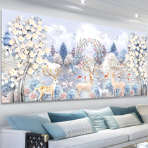 Printed cross embroidered 2021 new large living room simple atmosphere line embroidered treasure tree elk itself handmade embroidery