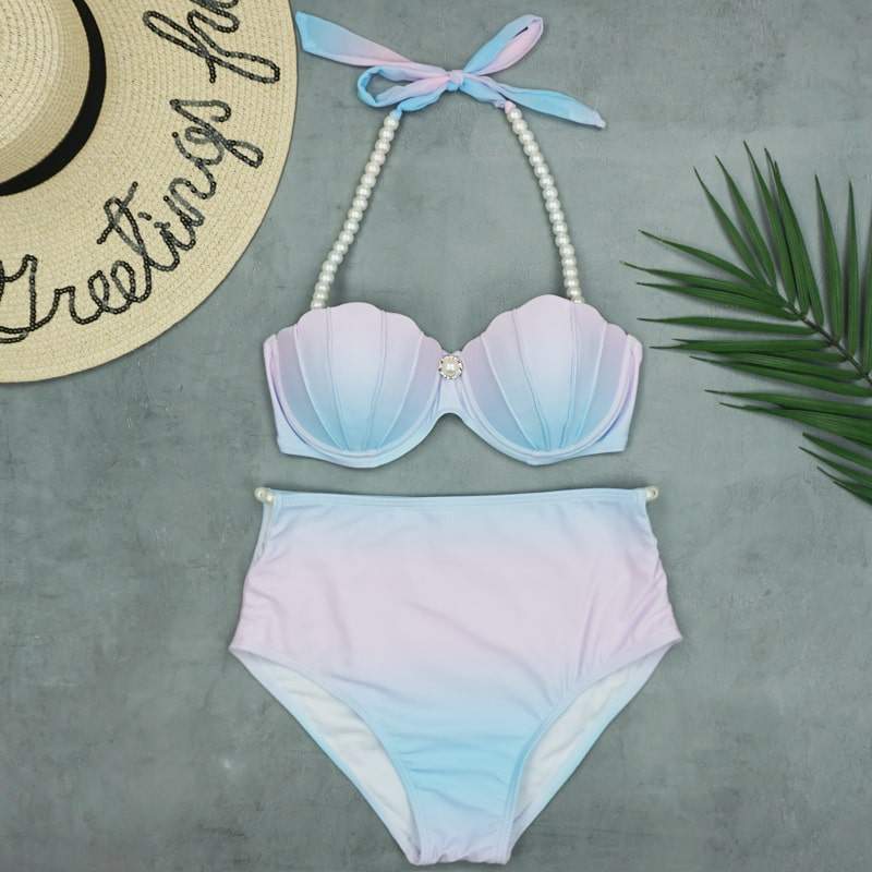Human Fish Princess Shells Progressively two-piece high waisted conservative Belly Steel Nursery sweet bikini Women's swimsuit swimsuit