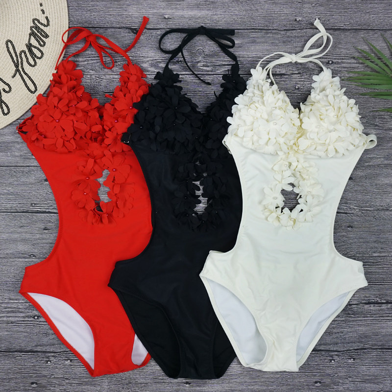 Handmade flower custom sexy black bikini ins wind new 2020 Japanese bikini women swimsuit